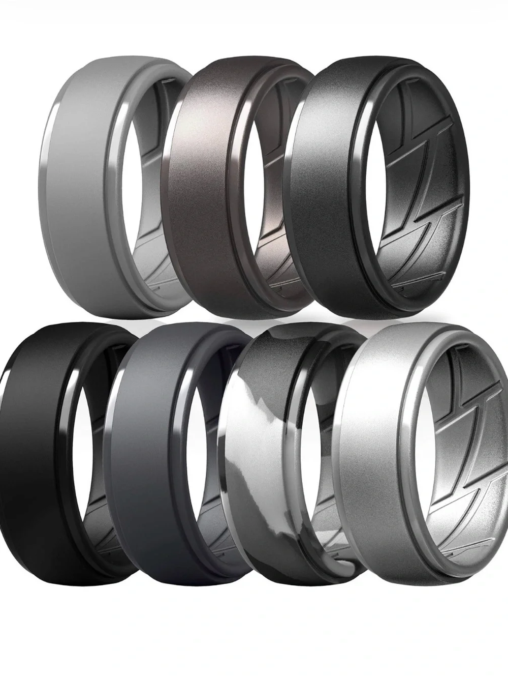 Thunderfit * Silicone Set of 7 Mens Rings Gray Black Silver Size 10 Work Safety